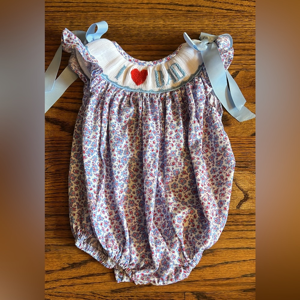 Charming Floral Kids Bodysuit with Blue and Red Details